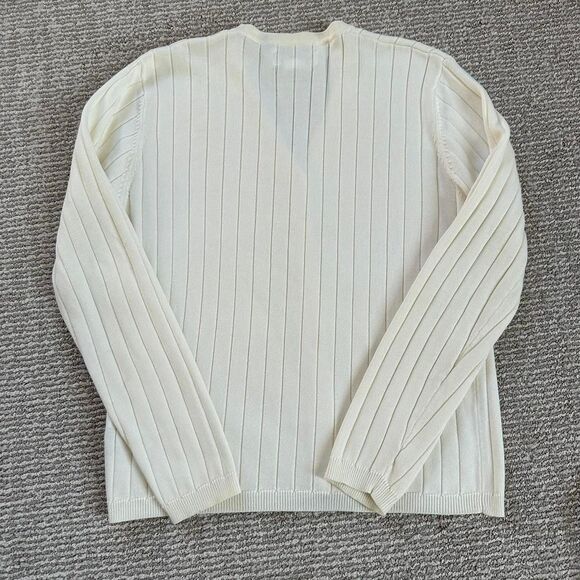 Vintage button down cotton white Cardigan medium preppy fall - Picture 7 of 7